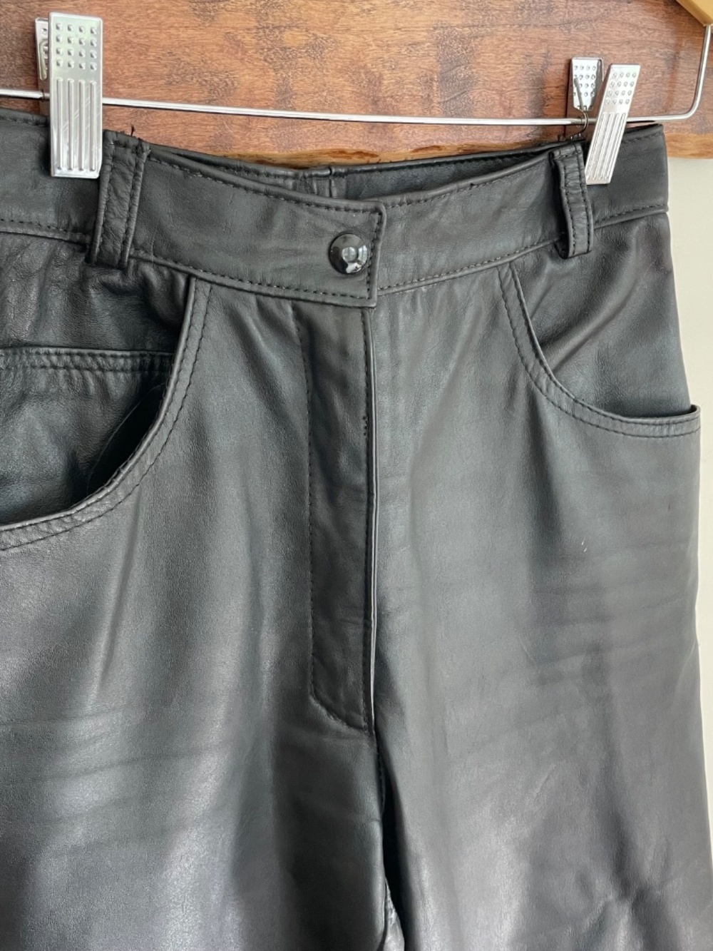Vintage Reed Sportswear Genuine Black Leather High Waist straight Moto Pants XS - Picture 6 of 13